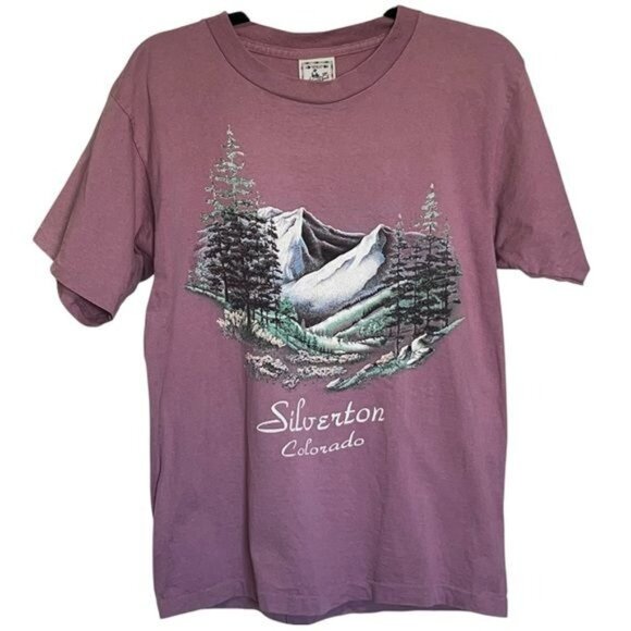 Adore Tops - Adore Womens T-Shirt Mountain Graphic Cotton Purple Medium Casual Tee Vintage